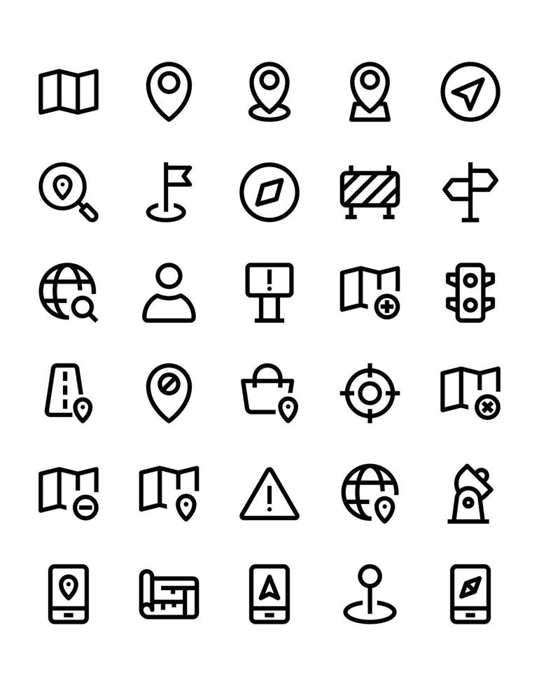 conjunto de iconos de ubicación 30 aislado sobre fondo blanco vector