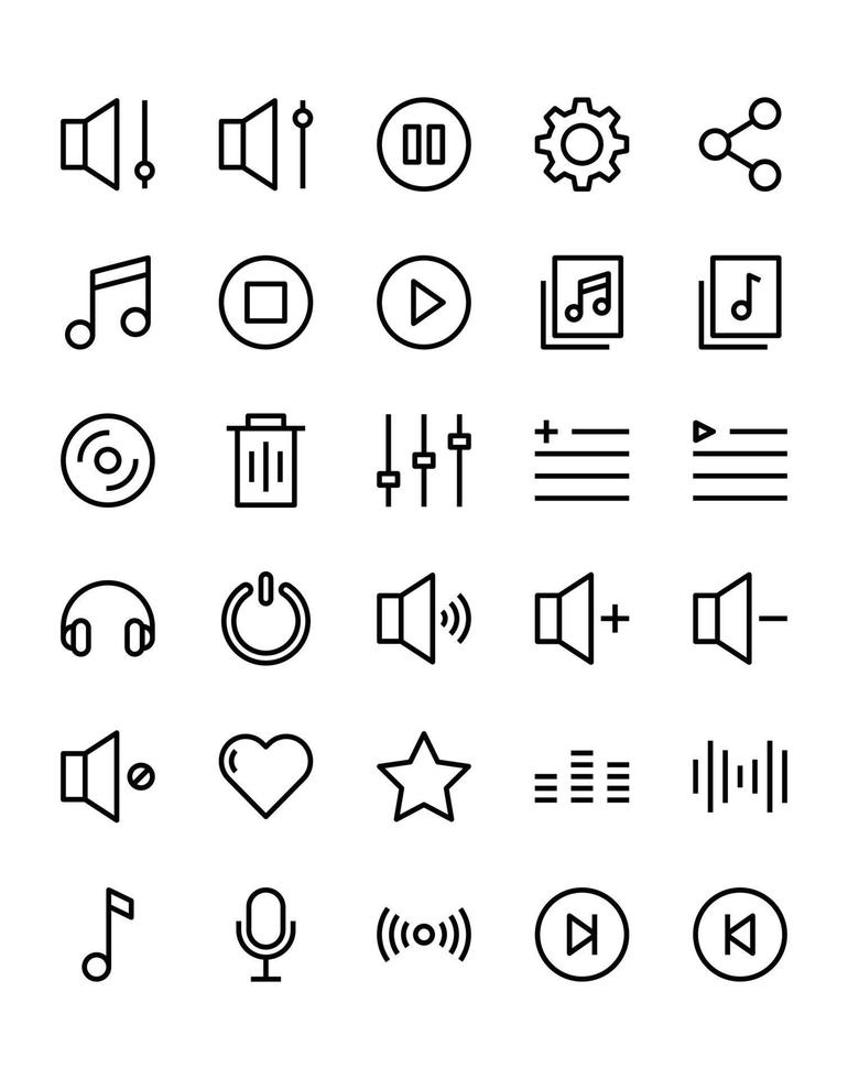 conjunto de iconos de música y multimedia 30 aislado sobre fondo blanco vector