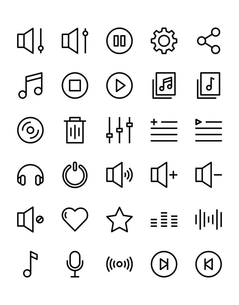 Music and Multimedia Icon Set 30 isolated on white background vector