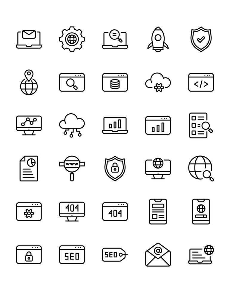 web and seo Icon Set 30 isolated on white background vector
