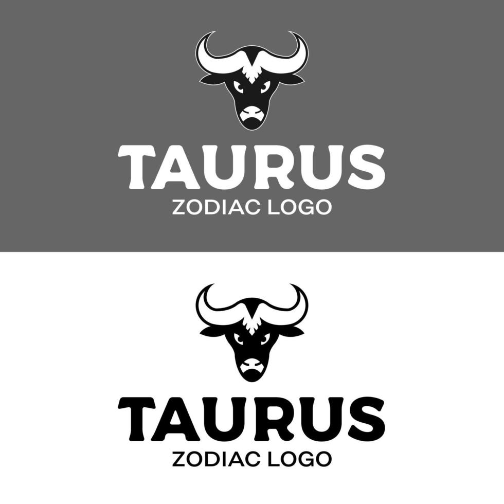 Bull head with longhorn silhouette for Taurus horoscope zodiac icon and retro classic handmade style beef steak grill restaurant logo design vector