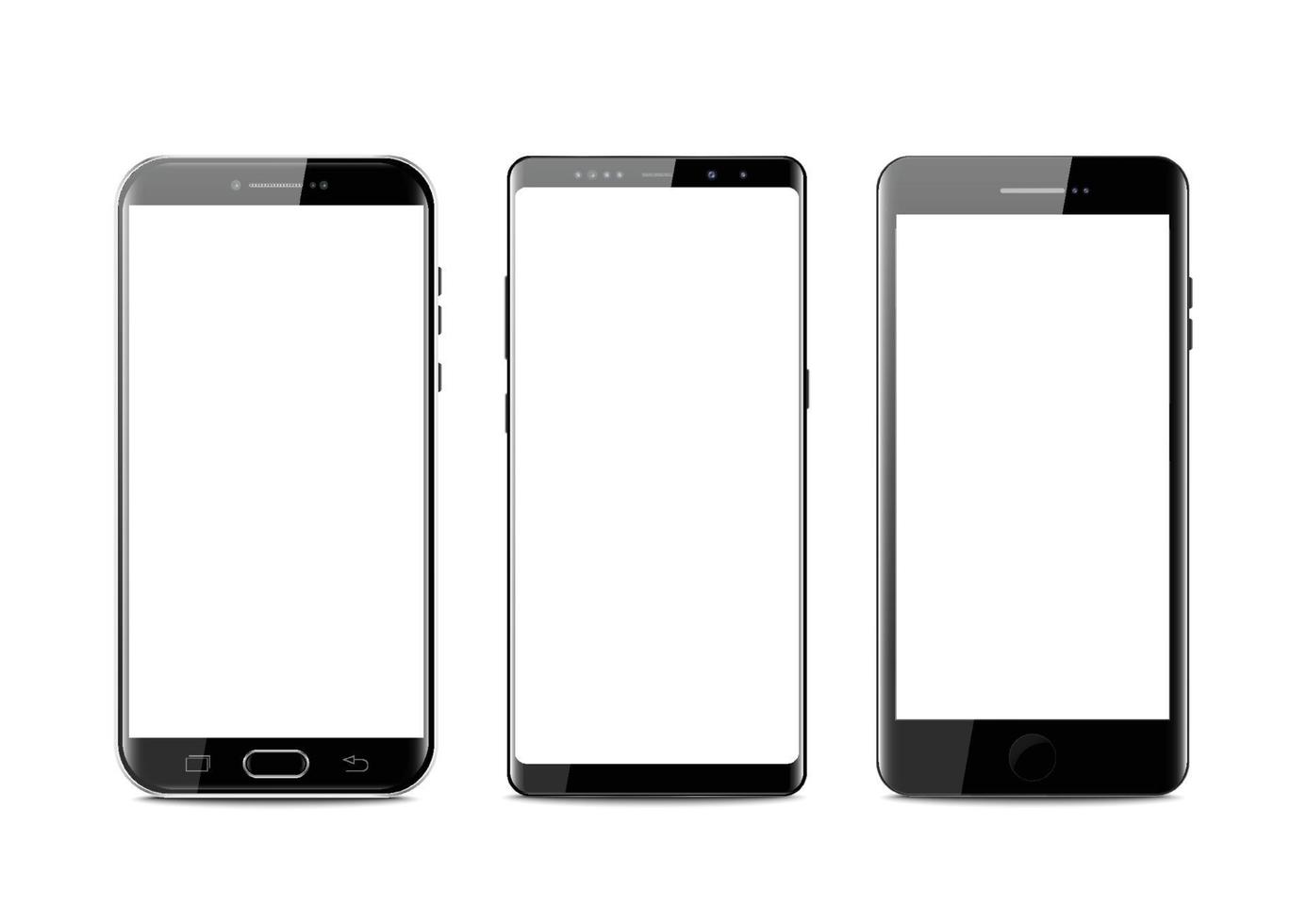 nuevo estilo moderno de teléfono inteligente negro móvil realista. teléfono inteligente vectorial aislado sobre fondo blanco. conjunto de maquetas vectoriales. vector