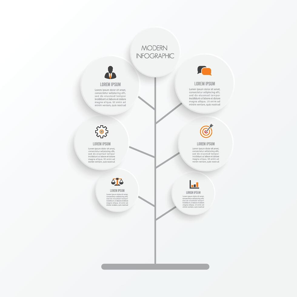 infografía de árbol con iconos, números y texto. diagrama de negocio verde y plantilla. línea de tiempo vectorial para contenido, diagrama, diagrama de flujo, pasos, partes, infografías de línea de tiempo, diseño de flujo de trabajo, vector