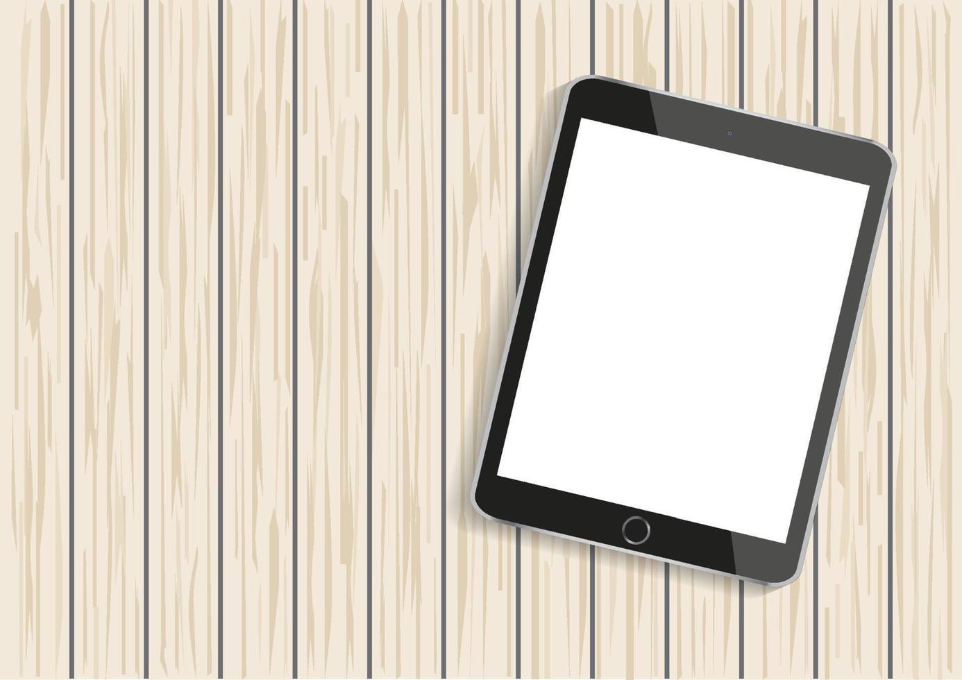 Vector digital tablet style with empty screen on wooden background.