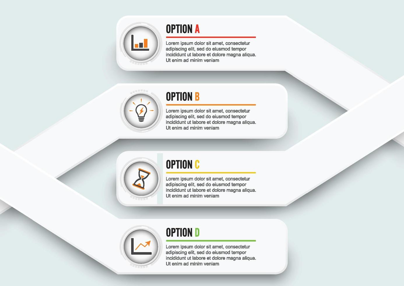 Vector infographic template with 3D paper label, integrated circles. Business concept with 4 options. For content, diagram, flowchart, steps, parts, timeline infographics.