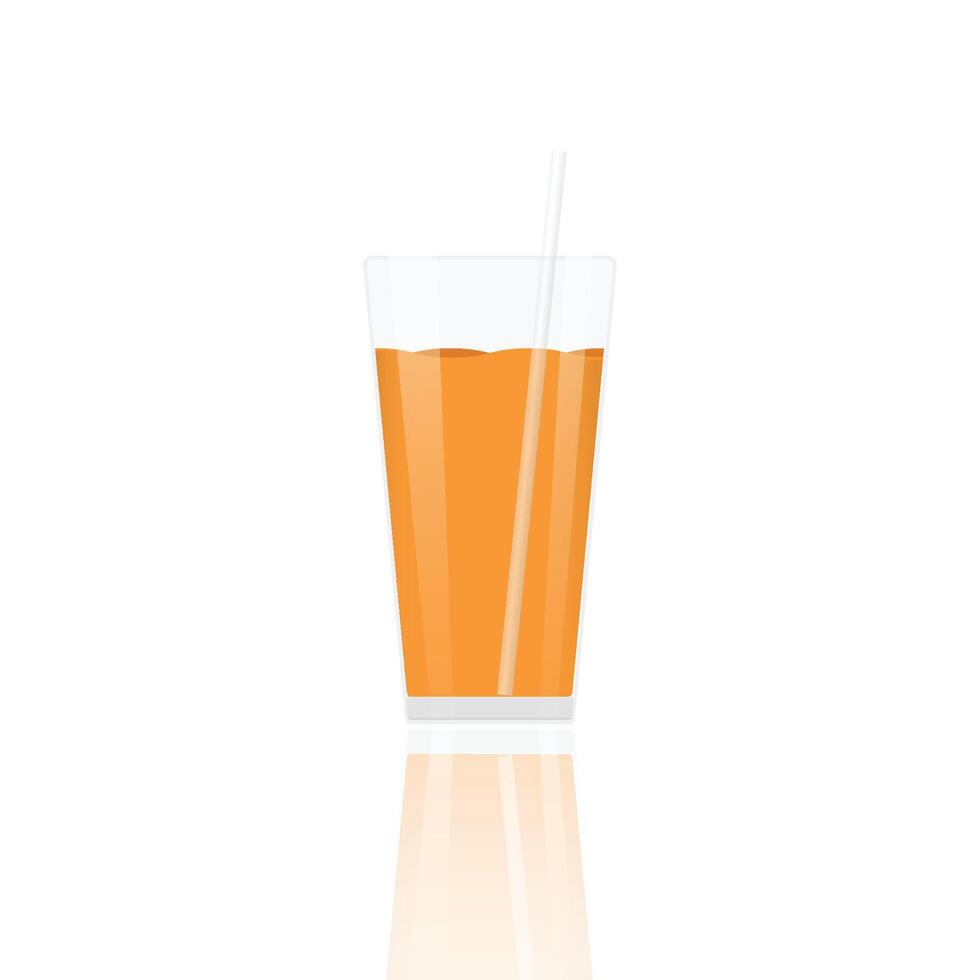 Realistic glass full of orange juice drink with cocktail straw isolated on white background vector illustration