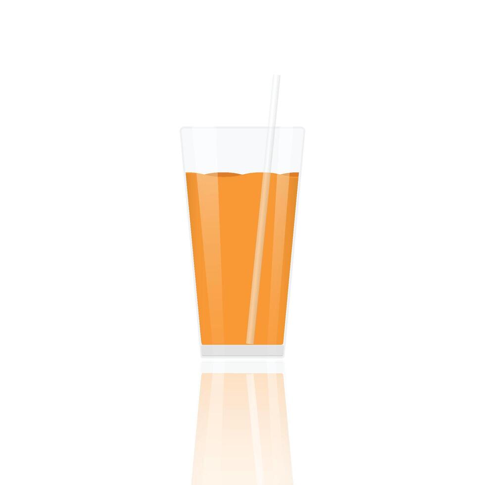 vaso realista lleno de bebida de jugo de naranja con pajita de cóctel aislada en la ilustración de vector de fondo blanco