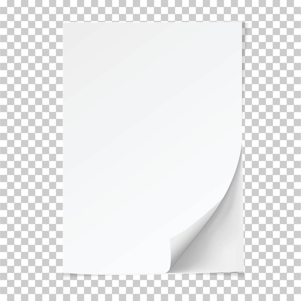 Vector A4 format paper with shadows on transparent background.