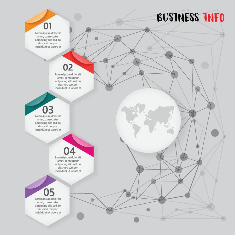 Abstract infographics number 5 options template. Vector illustration. Can be used for workflow layout, diagram, business step options, banner, web design. Business data visualization. Process chart.