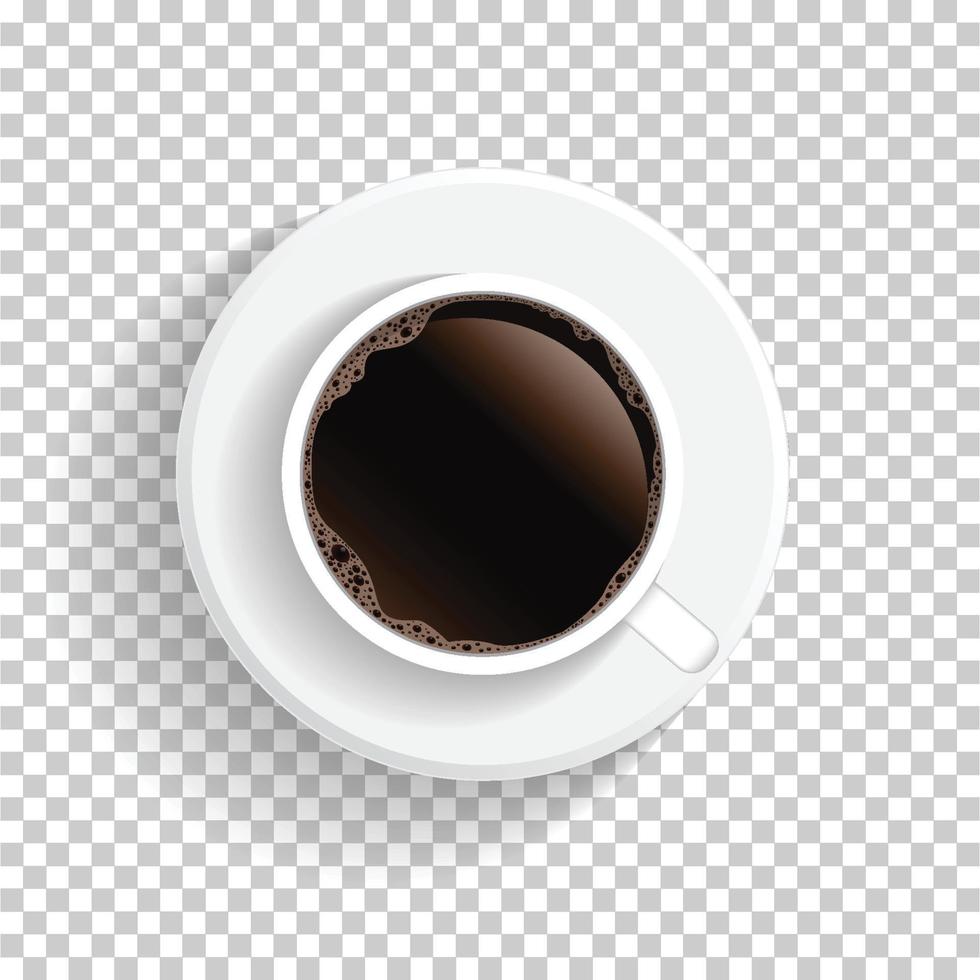 Realistic top view white coffee cup and saucer isolated on transparent background. Vector EPS10 illustration.