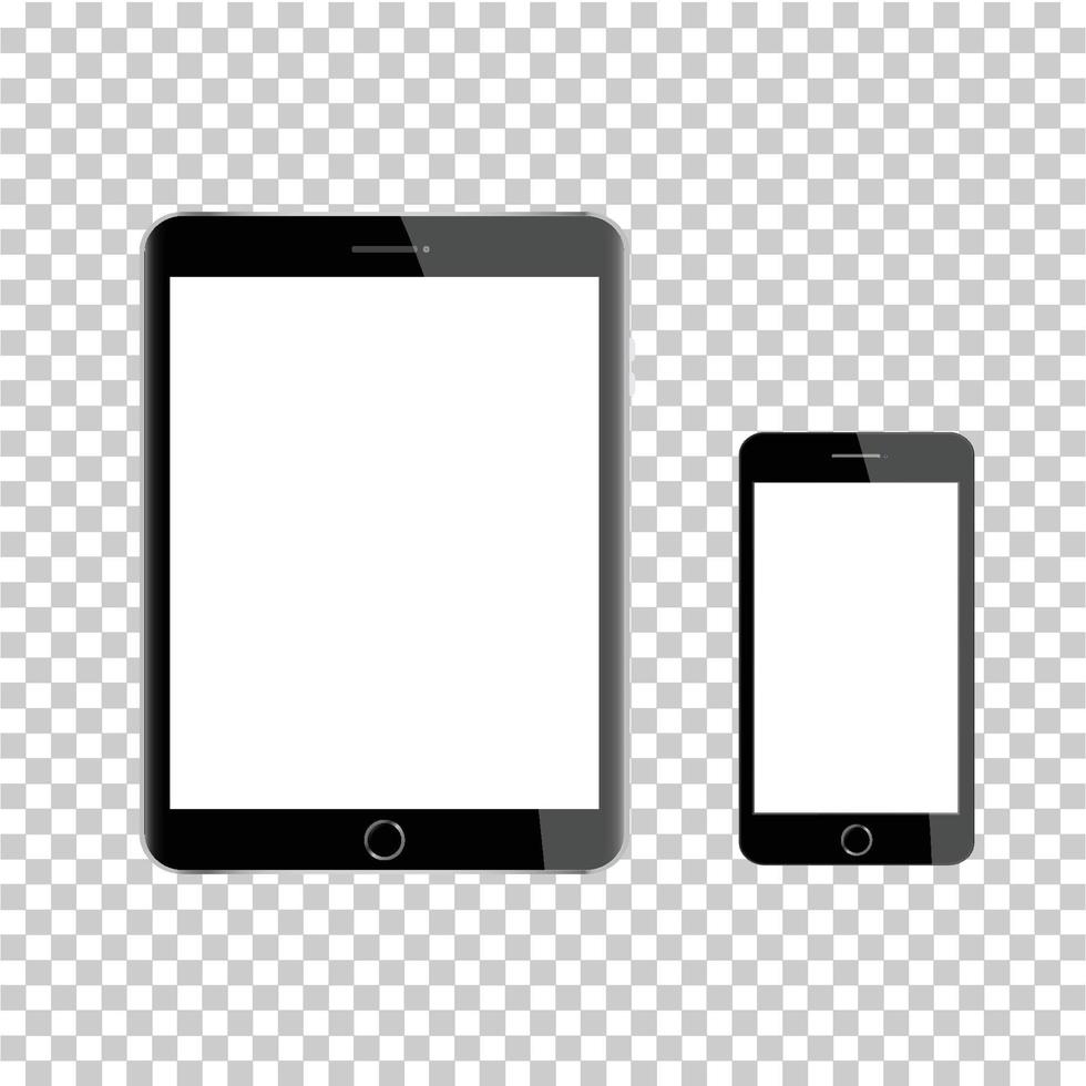 Tablet and smartphone vector mockup on transparent background. Vector eps10 illustration.