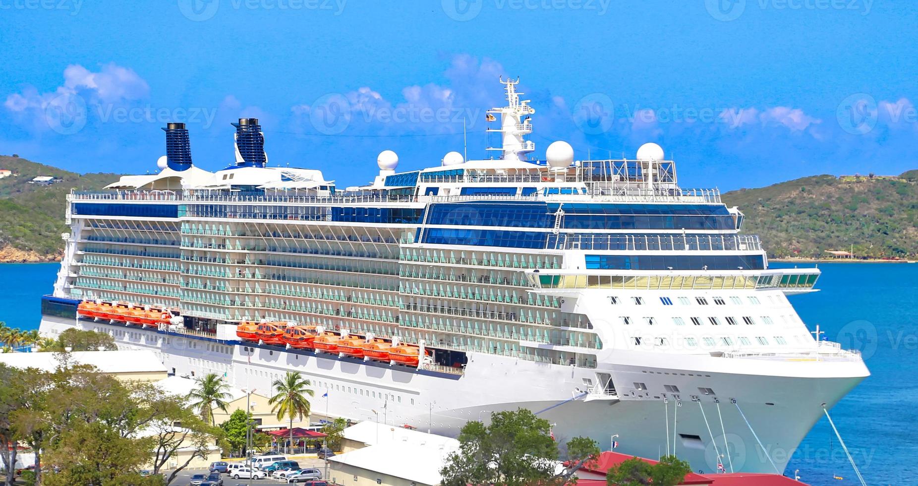 Cruise ship docked near Saint Thomas Island photo