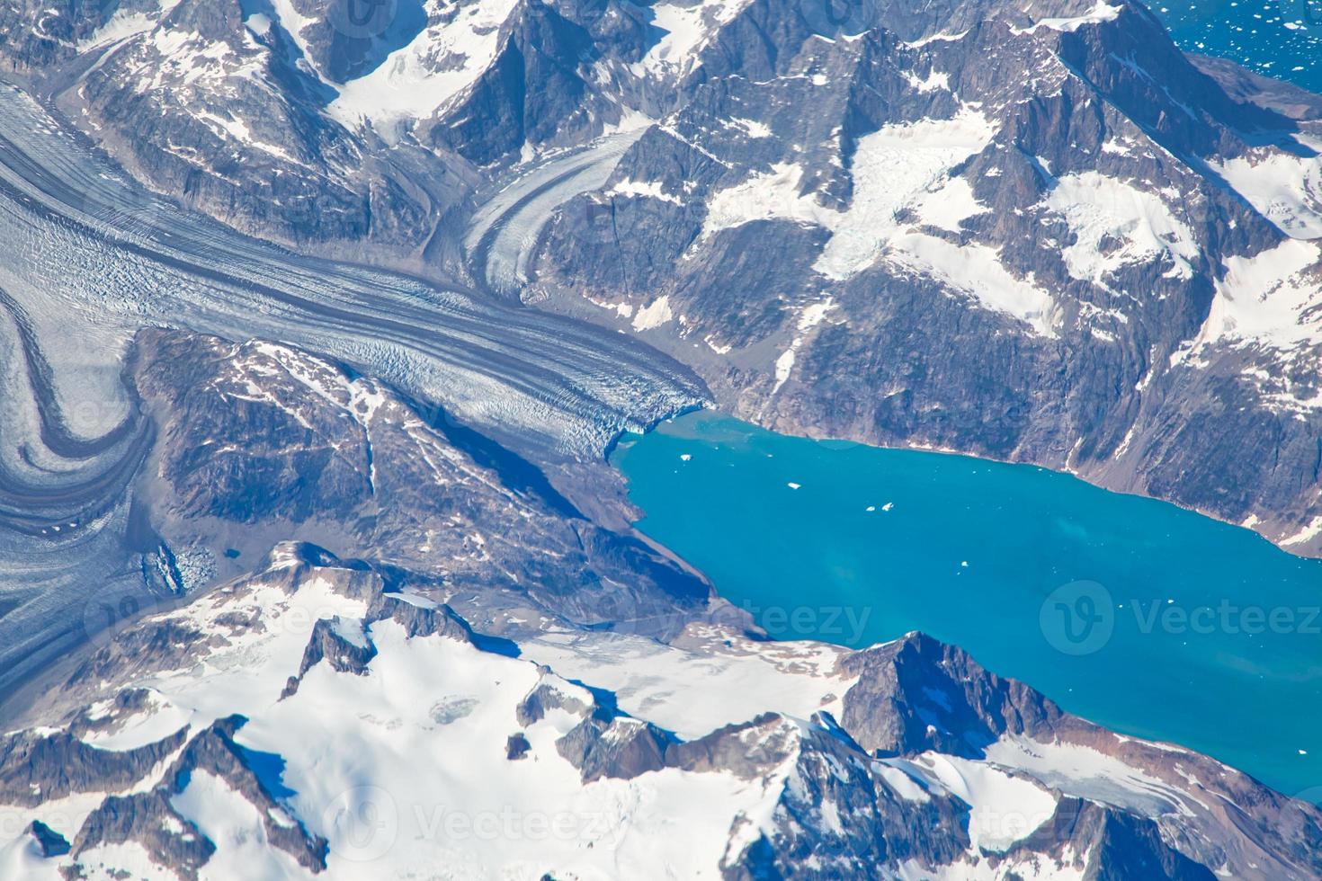 Aerial view of scenic Greenland Glaciers and icebergs photo