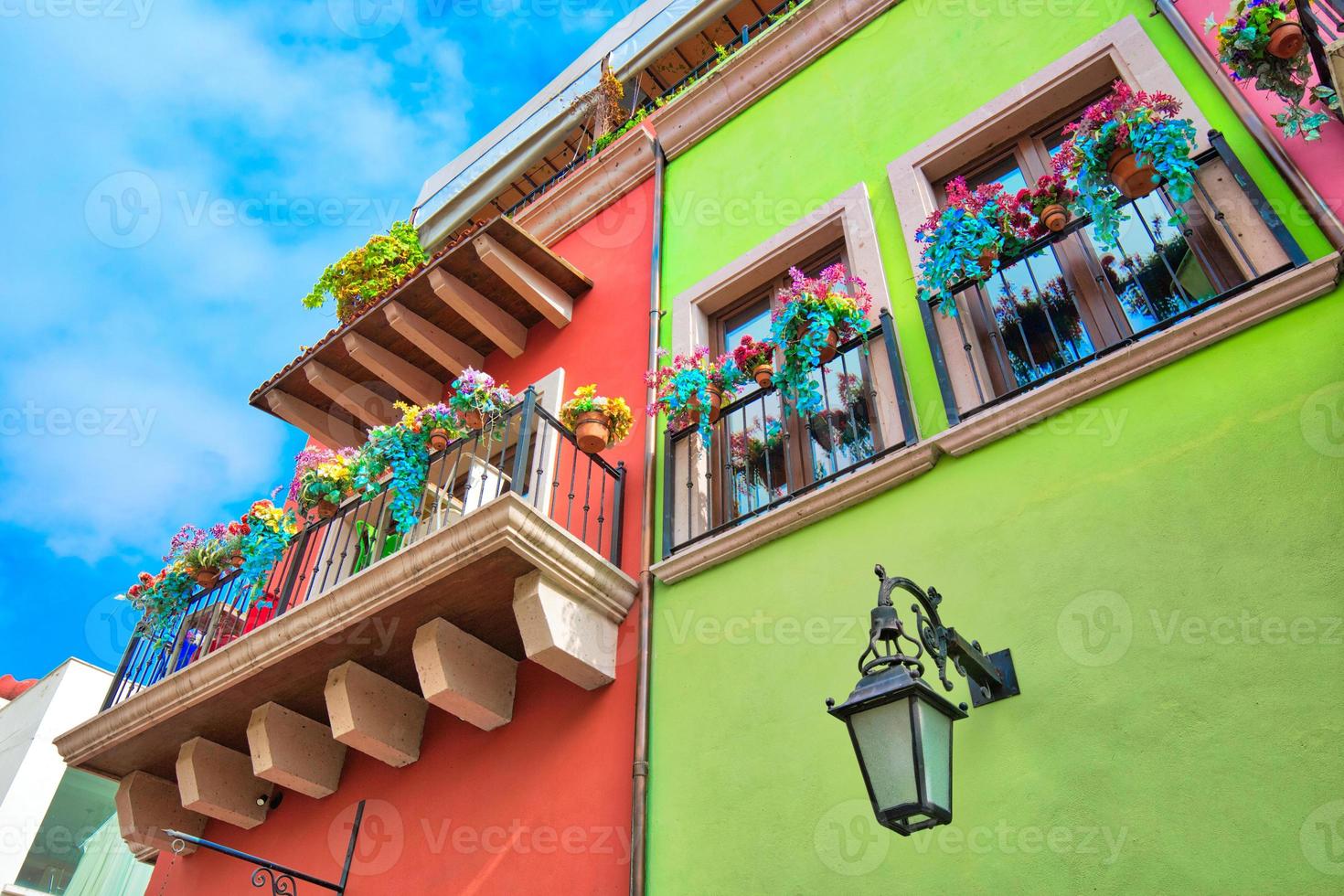 Monterrey, colorful historic buildings in the center of the old city Barrio Antiguo at a peak tourist season photo