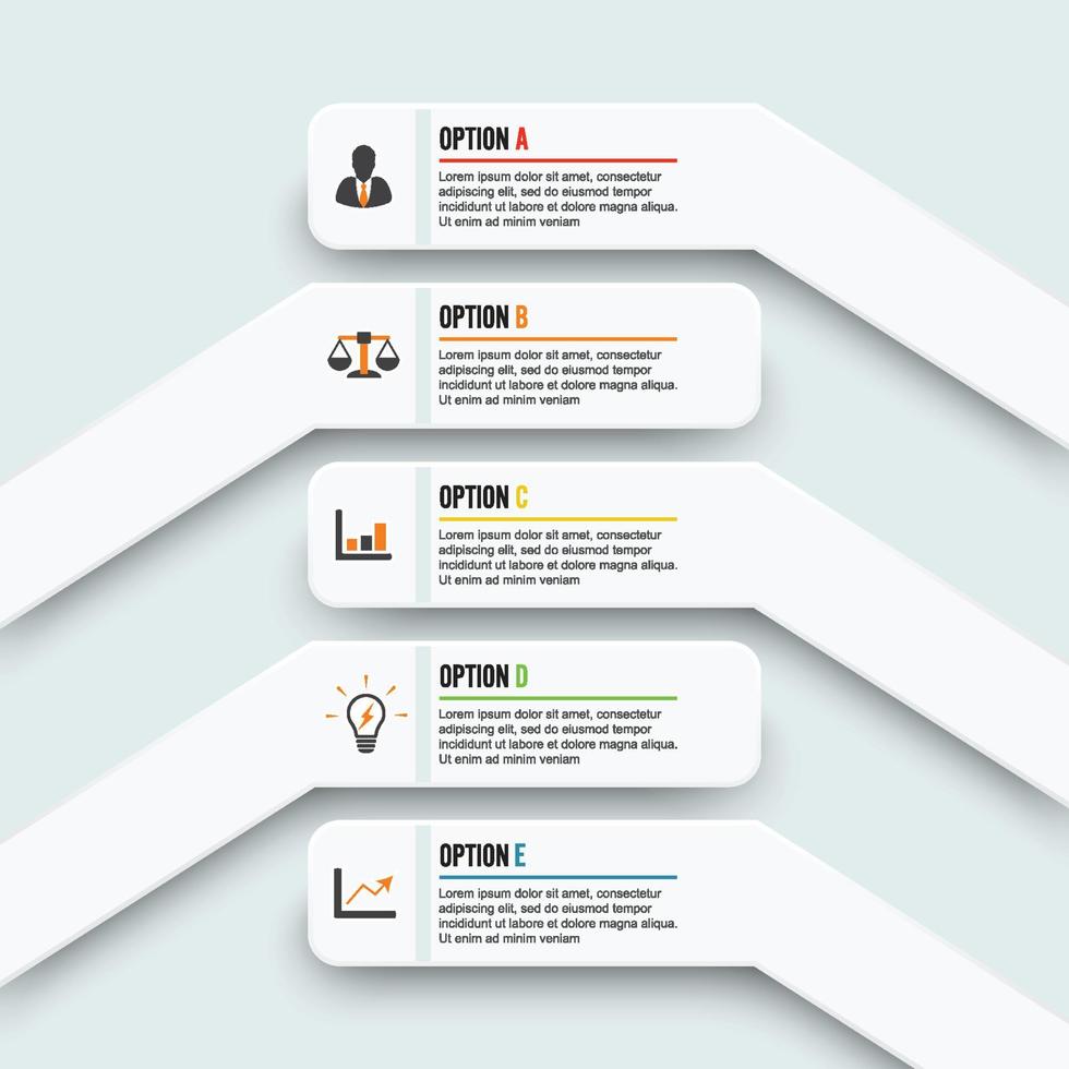 Vector infographic template with 3D paper label, integrated circles. Business concept with 5 options. For content, diagram, flowchart, steps, parts, timeline infographics.