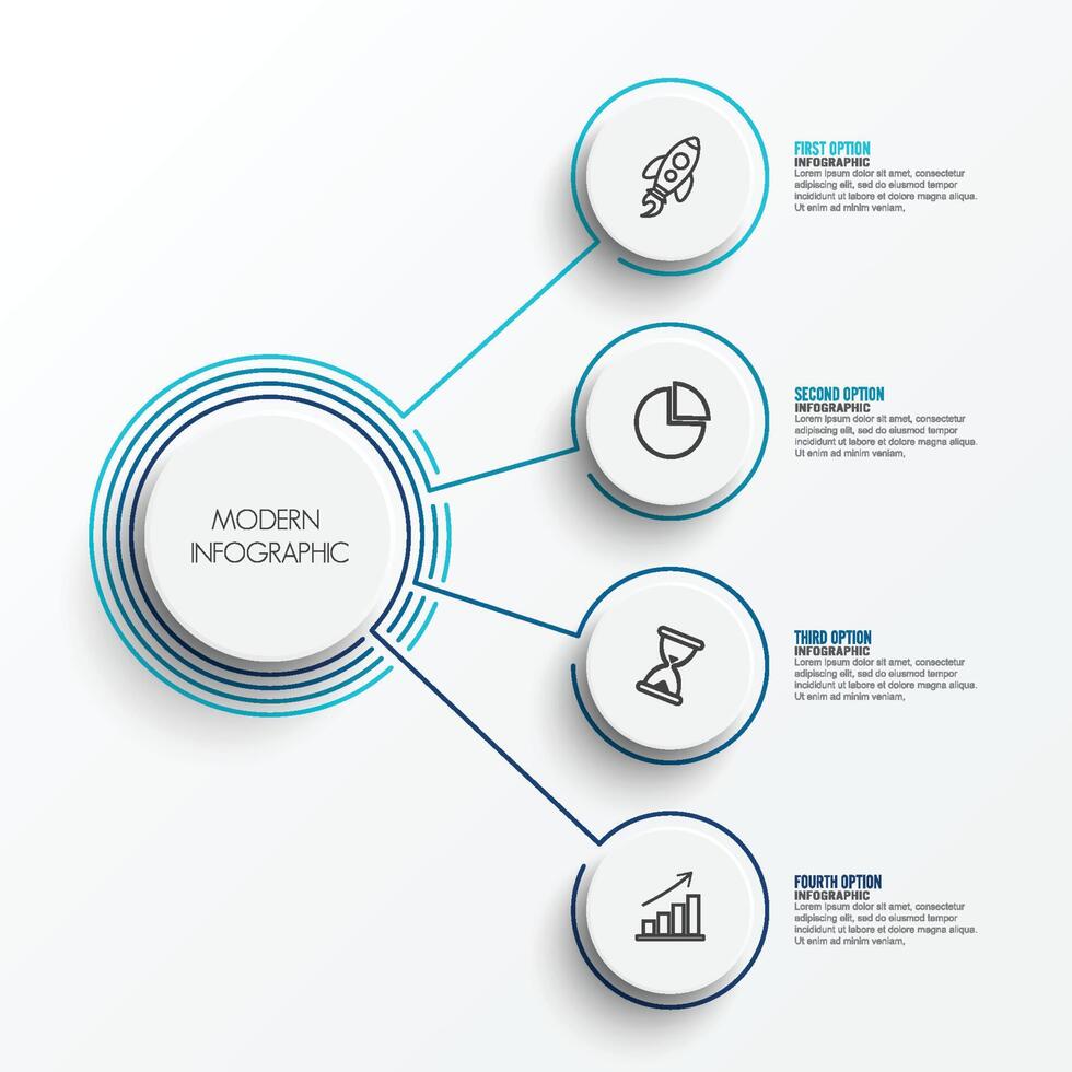 Elementos abstractos de la plantilla de infografía gráfica con etiqueta, círculos integrados. concepto de negocio con 4 opciones. para contenido, diagrama, diagrama de flujo, pasos, partes, infografías de línea de tiempo, diseño de flujo de trabajo. vector