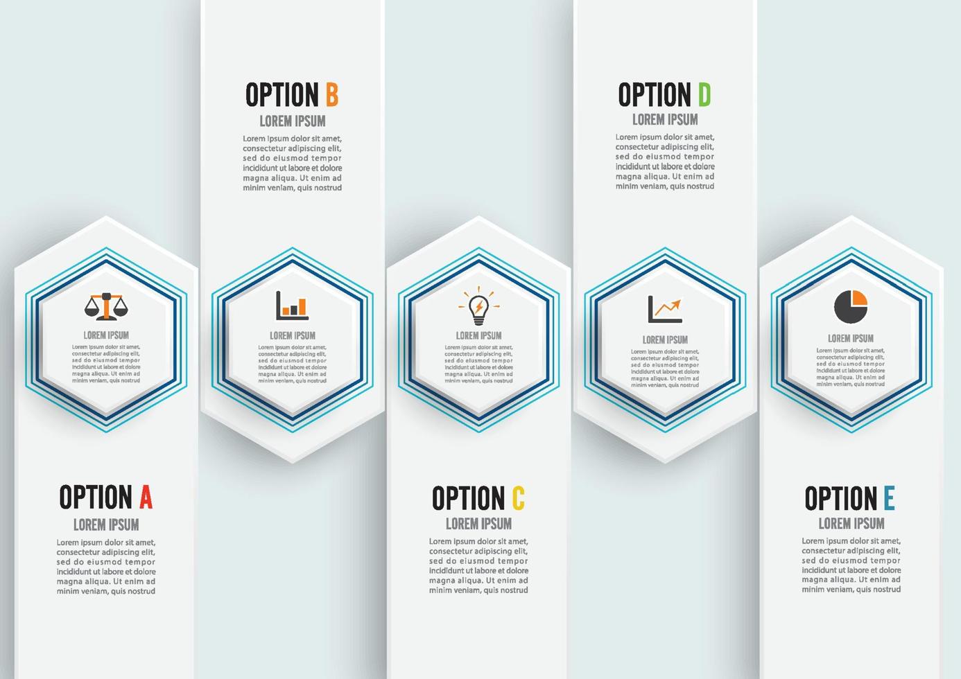 plantilla infográfica vectorial con etiqueta de papel 3d, círculos integrados. concepto de negocio con 5 opciones. para contenido, diagrama, diagrama de flujo, pasos, partes, infografías de línea de tiempo. vector