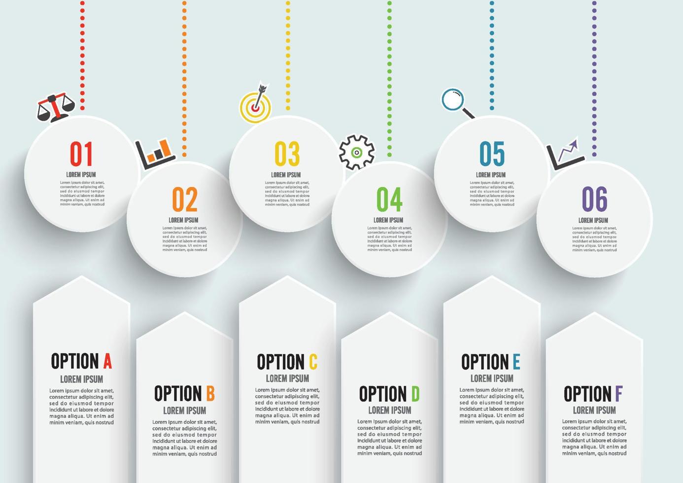 Template Timeline Infographic colored horizontal numbered for six position can be used for workflow, banner, diagram, web design, area chart. vector