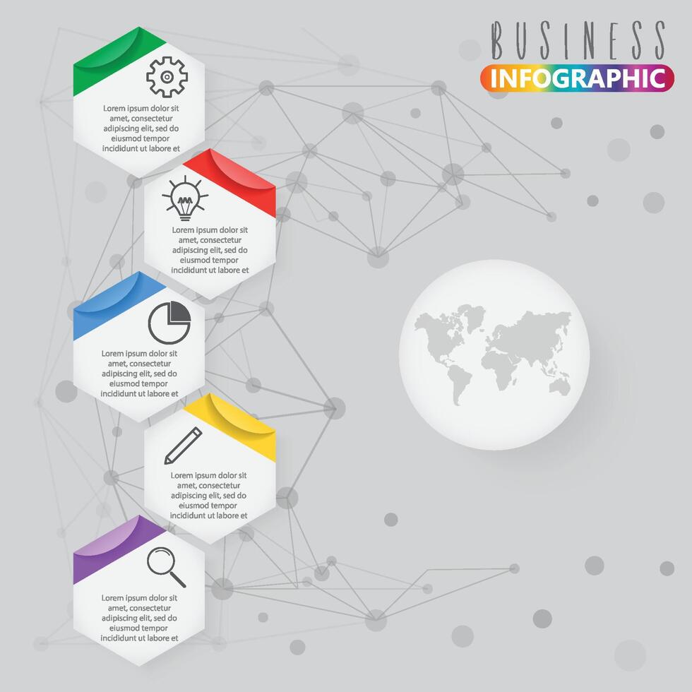 Abstract infographics number 5 options template. Vector illustration. Can be used for workflow layout, diagram, business step options, banner, web design. Business data visualization. Process chart.
