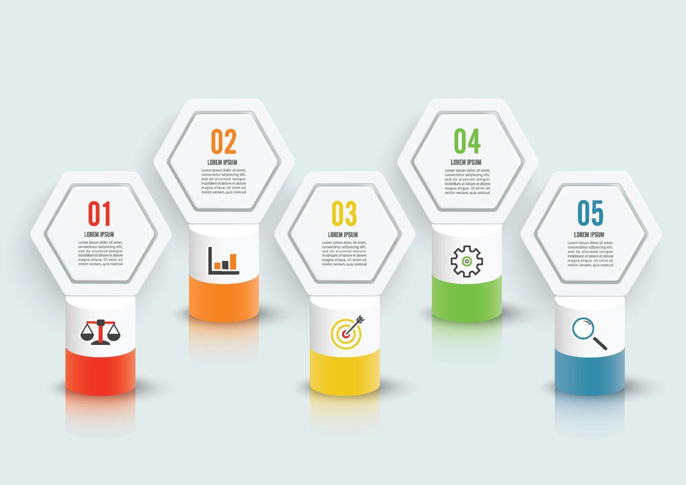 Vector illustration hexagon infographics 5 options. Template for brochure, business, web design.