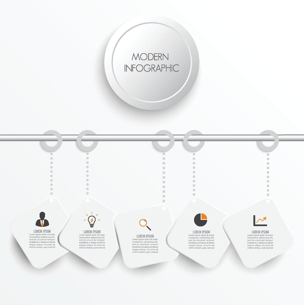 Timeline infographics pepers design template with 5 options, process diagram. vector