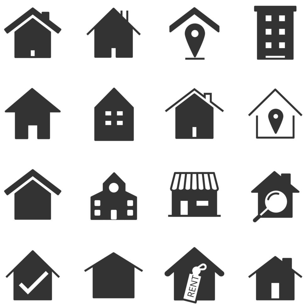 Set of house icon. Simple outline residence property. Silhouette real estate vector symbol 640x640 pixels.