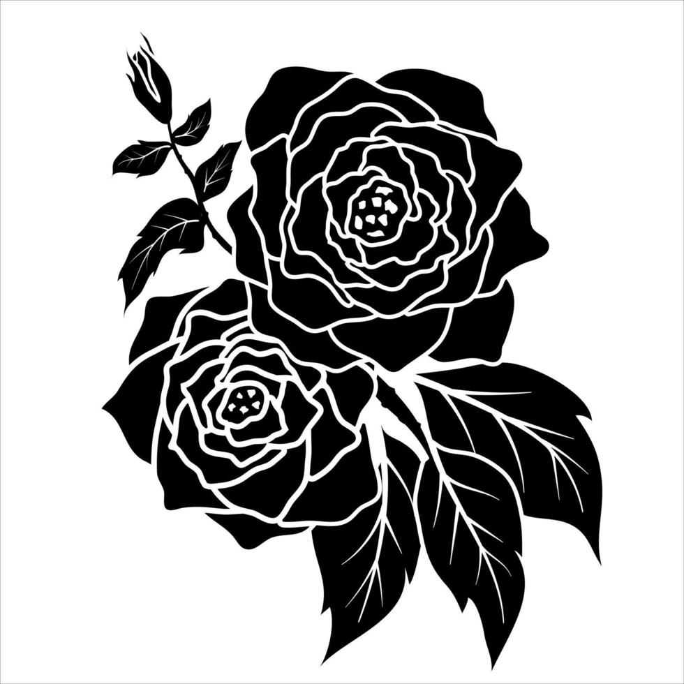 silhouette black rose flower decoration vector