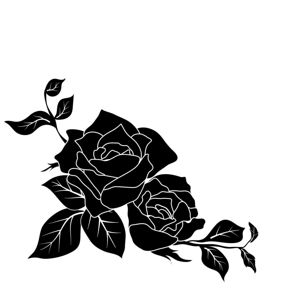 silhouette black rose flower decoration vector