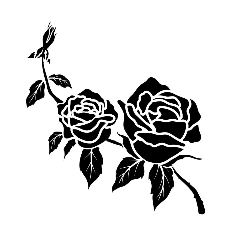 silhouette black rose flower decoration vector