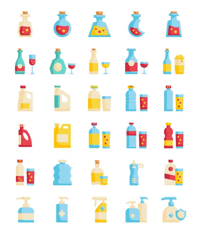 conjunto de iconos planos de botella vector