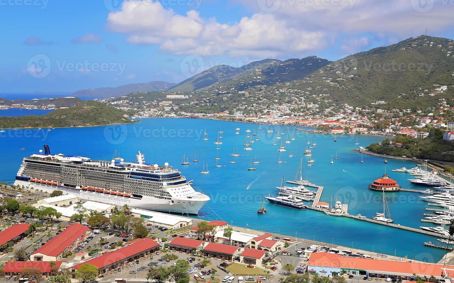 Cruise ship docked near Saint Thomas Island on a Caribbean Vacation cruise photo