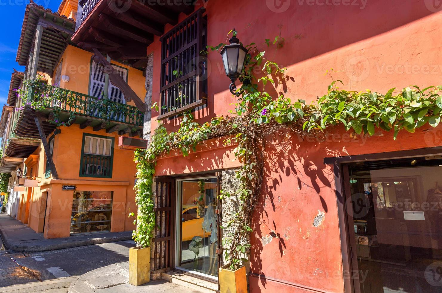 Colombia, Scenic colorful streets of Cartagena in historic Getsemani district near Walled City photo
