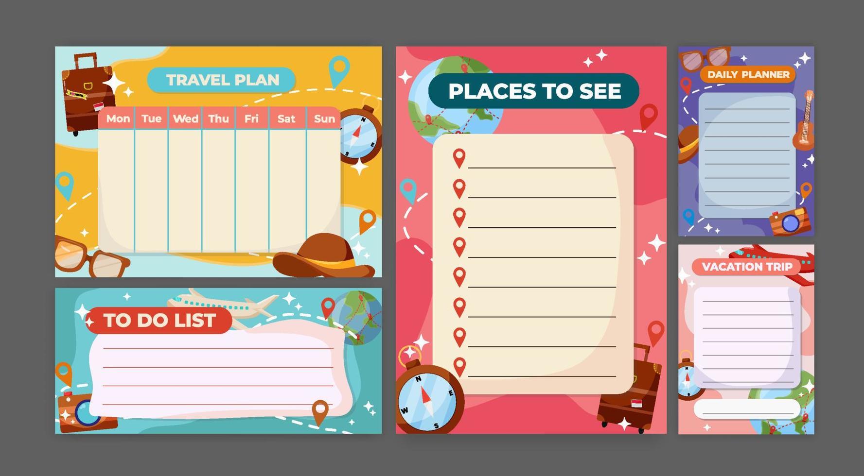 Collection of Template Travel Journal Table vector