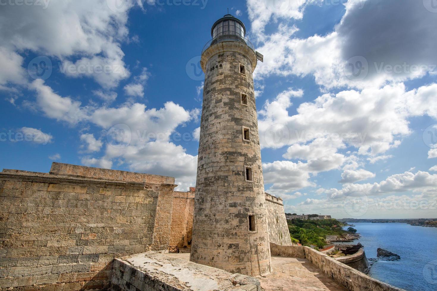 Famous Lighthouse of the Morro Castle Castillo de los Tres Reyes del Morro, a fortress guarding the entrance to Havana bay in Havana, Cuba photo