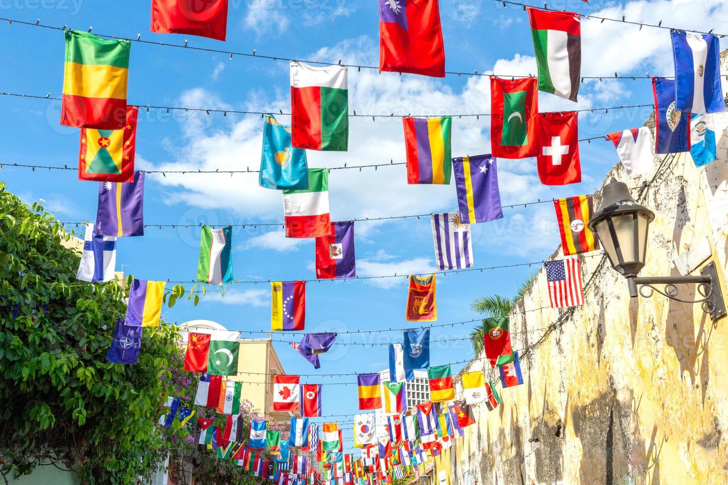 Scenic colorful streets of Cartagena in historic Getsemani district near Walled City, Ciudad Amurallada photo