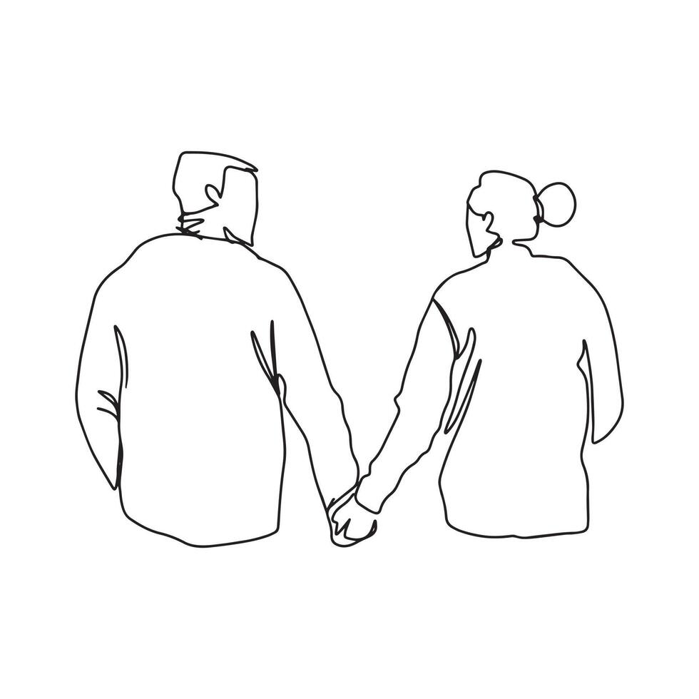 illustration of man and woman in one line art style. continuous drawing