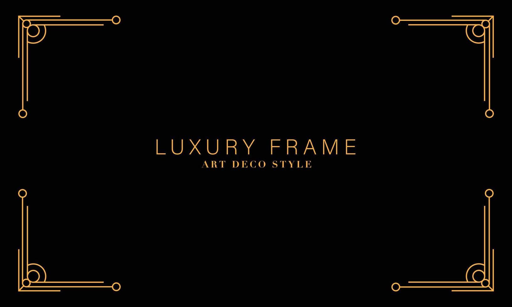 Art deco golden frames background. Vector illustration for design element, decoration, and wallpaper. Line gold vintage decorative borders isolated on black background.