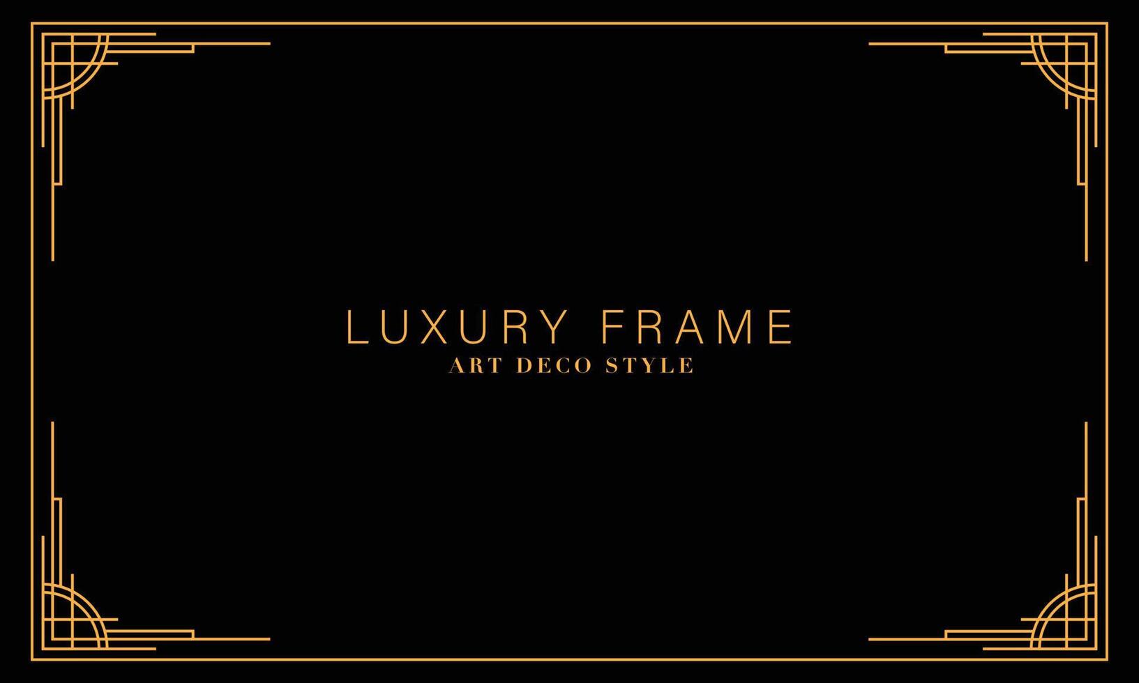 Art deco golden frames background. Vector illustration for design element, decoration, and wallpaper. Line gold vintage decorative borders isolated on black background.