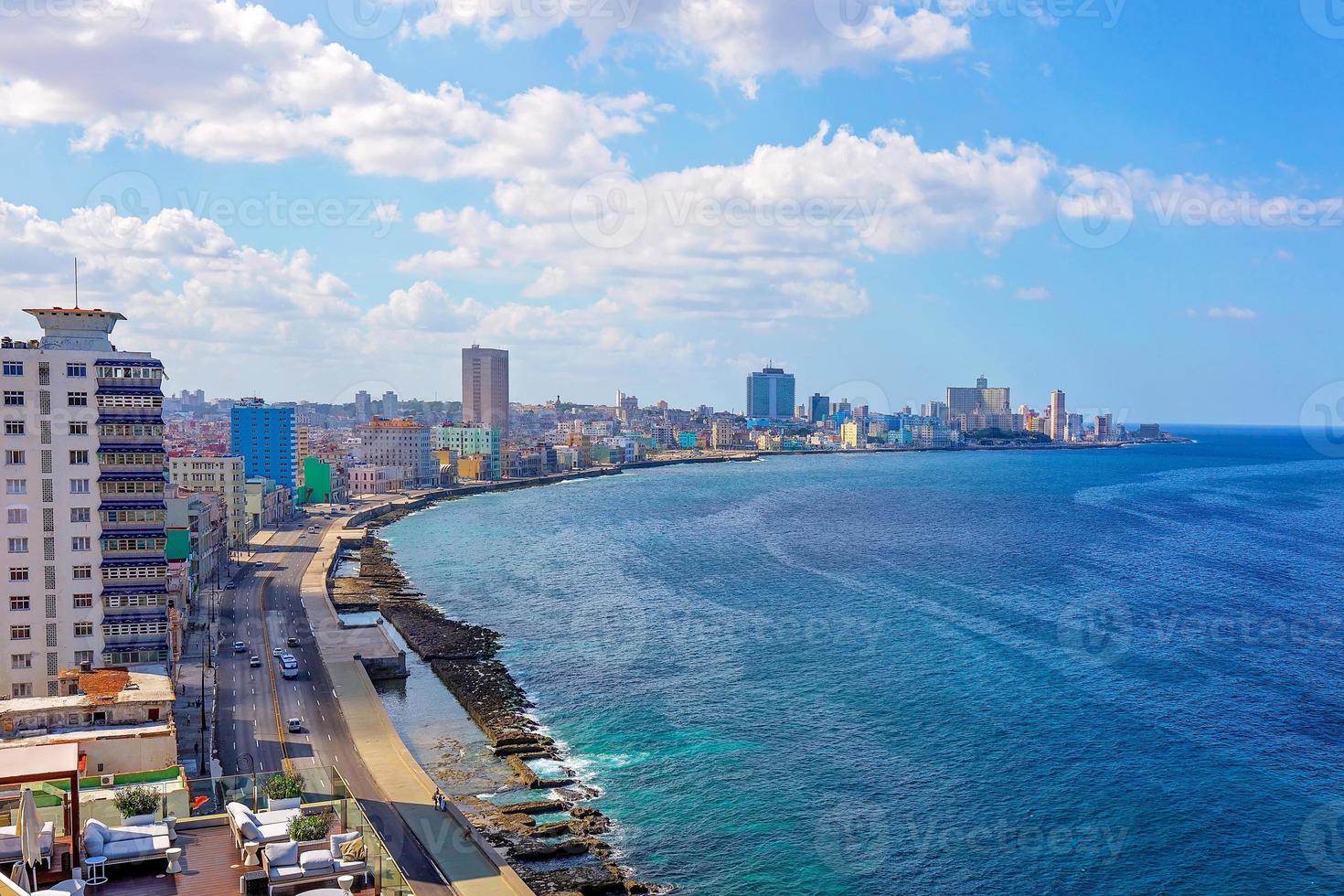 EL Malecon Avenida de Maceo, a broad landmark esplanade that stretches for 8 km along the coast in Havana past major city tourist attractions photo