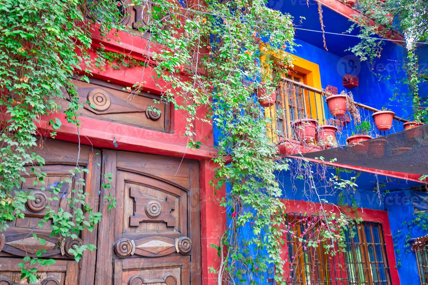 Monterrey, colorful historic buildings in the center of the old city Barrio Antiguo at a peak tourist season photo