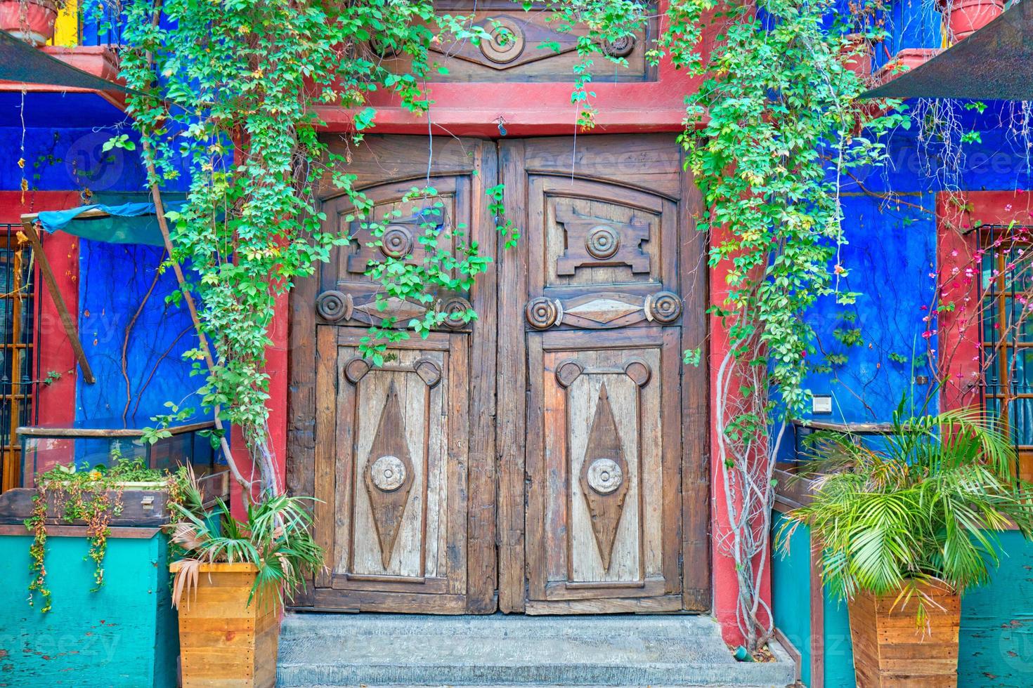 Monterrey, colorful historic buildings in the center of the old city Barrio Antiguo at a peak tourist season photo