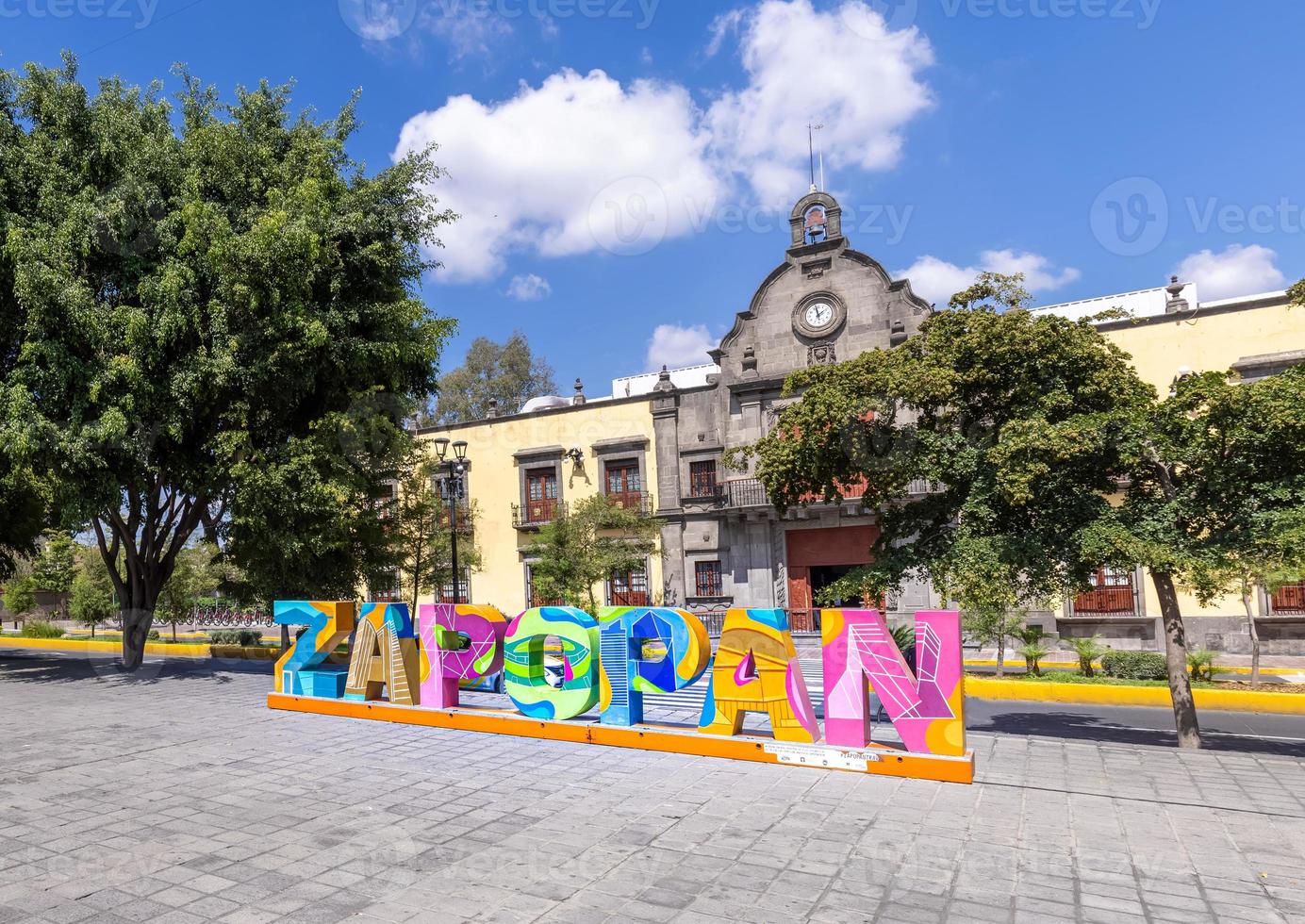 Colorful letters of Zapopan central plaza in historic city center near Zapopan Cathedral Basilica photo