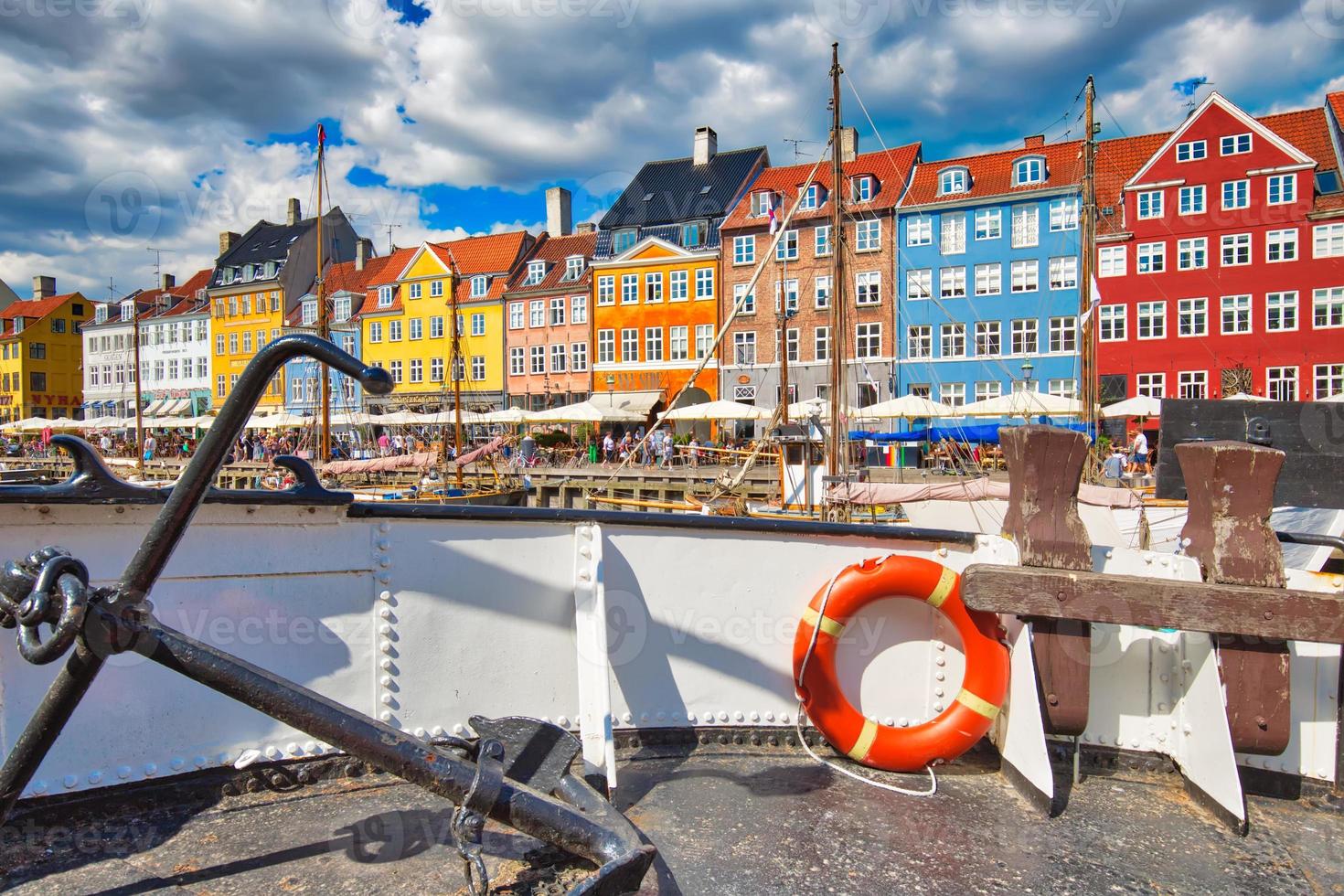 Famous Nyhavn New Harbour bay in Copenhagen, a historic 17 century European waterfront with colorful buildings. A starting point for boat and canal tours. photo