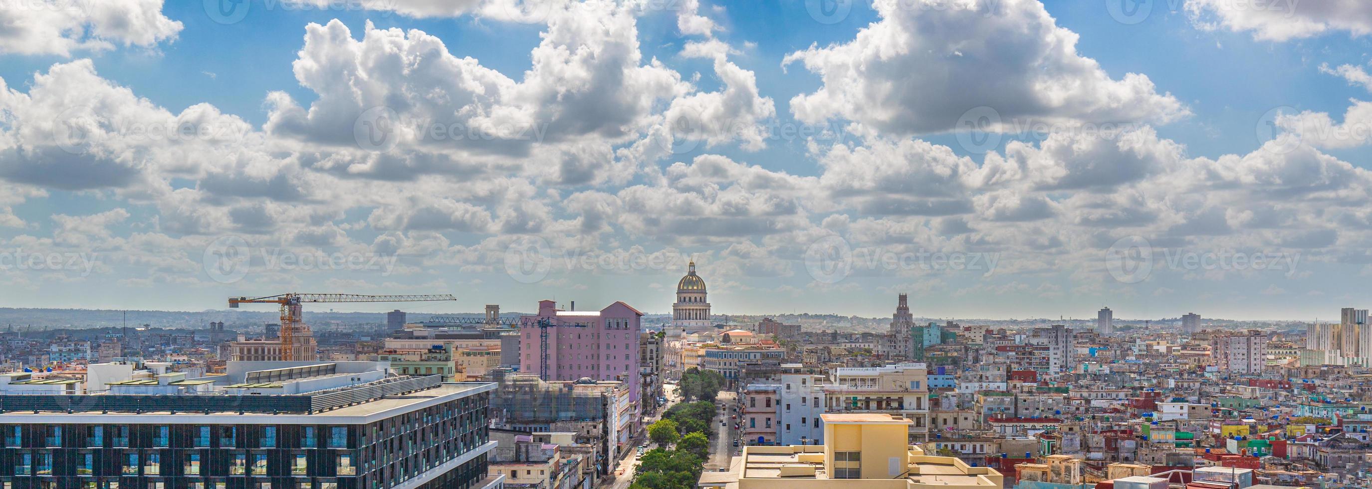 Panoramic view of an Old Havana and colorful Old Havana streets in historic city center Havana Vieja near Paseo El Prado and Capitolio photo