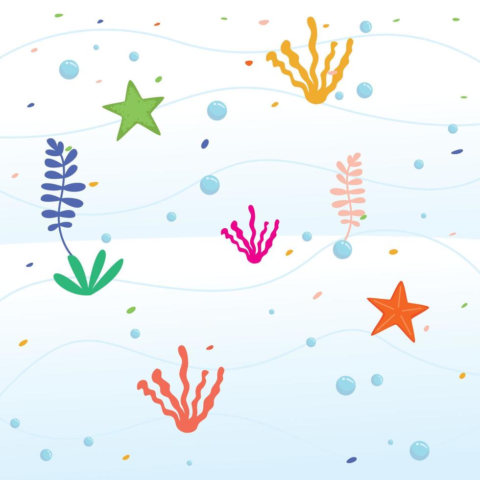 Undersea cartoon background. Marine Life Landscape, The ocean and underwater world with different inhabitants vector