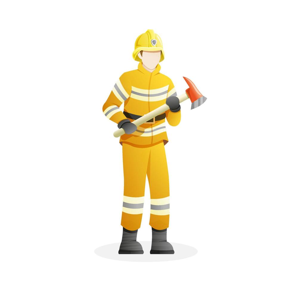 ilustración vectorial bombero masculino sosteniendo un hacha vector