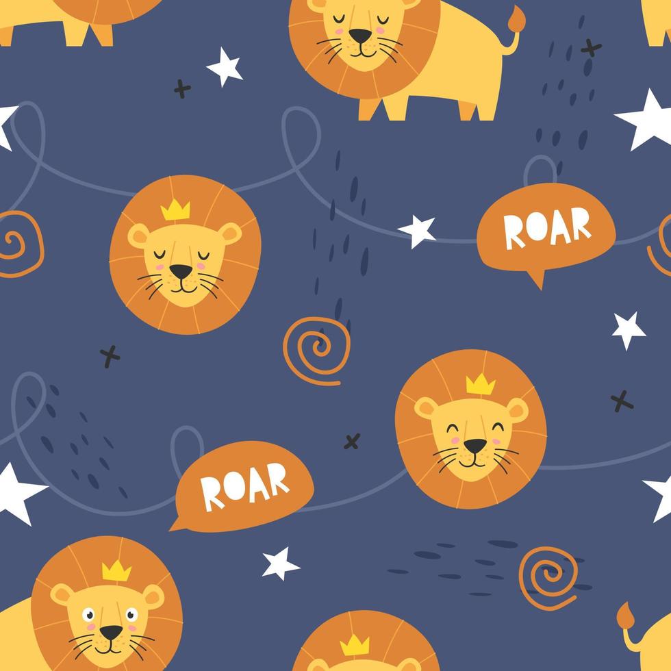 Adorable little lion seamless pattern vector