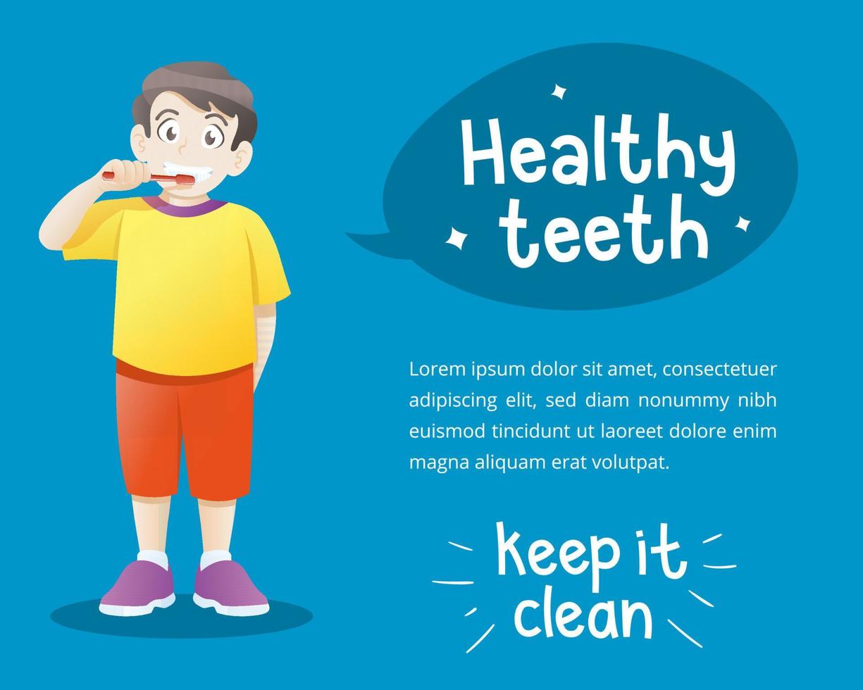 Cute little boy brushing teeth vector