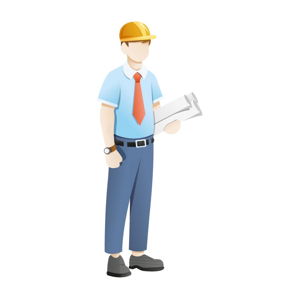 Engineer carry blue print sheets on white background vector