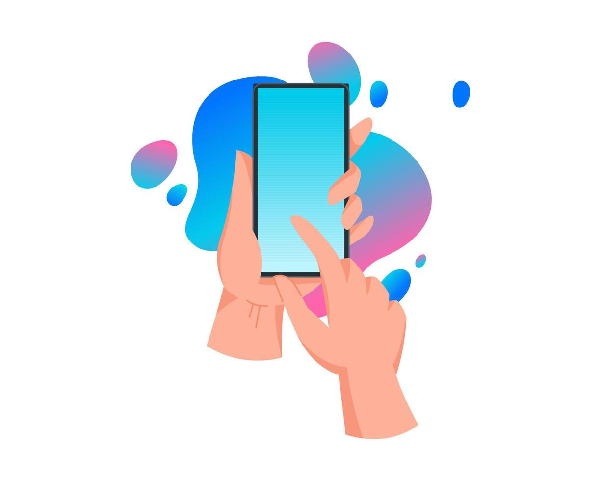 Hands holding mobile phone touch the screen vector